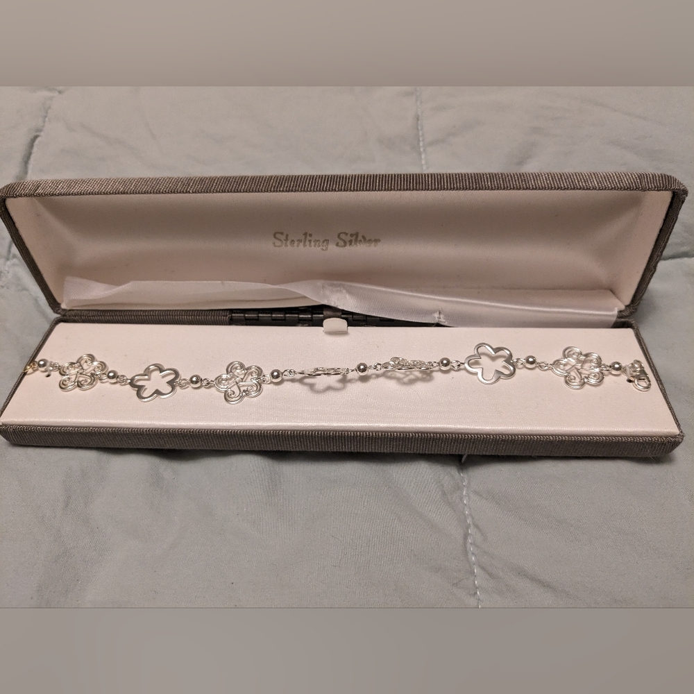 Sterling Silver Flower Charm Bracelet Y2K Barbiecore